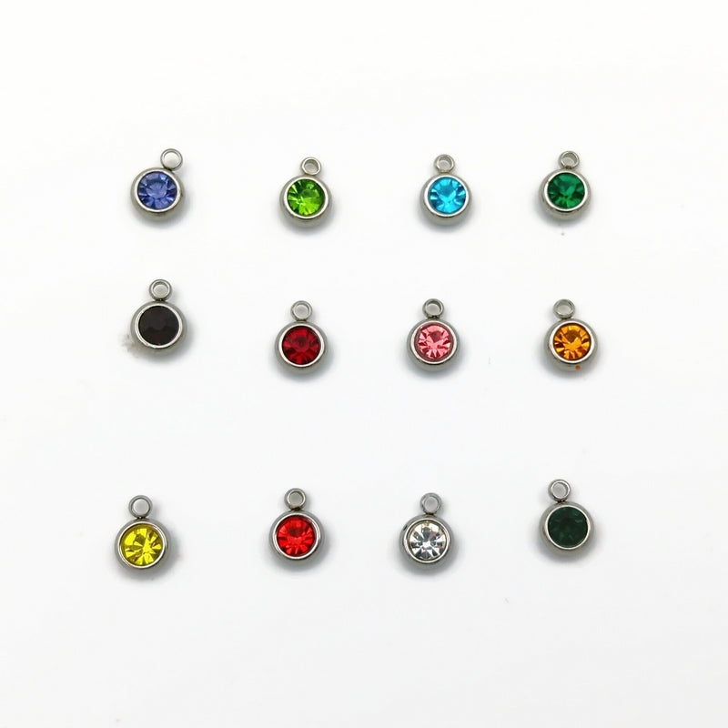 25 Mixed Colour Stainless Steel & Glass Crystal Rhinestone Charms