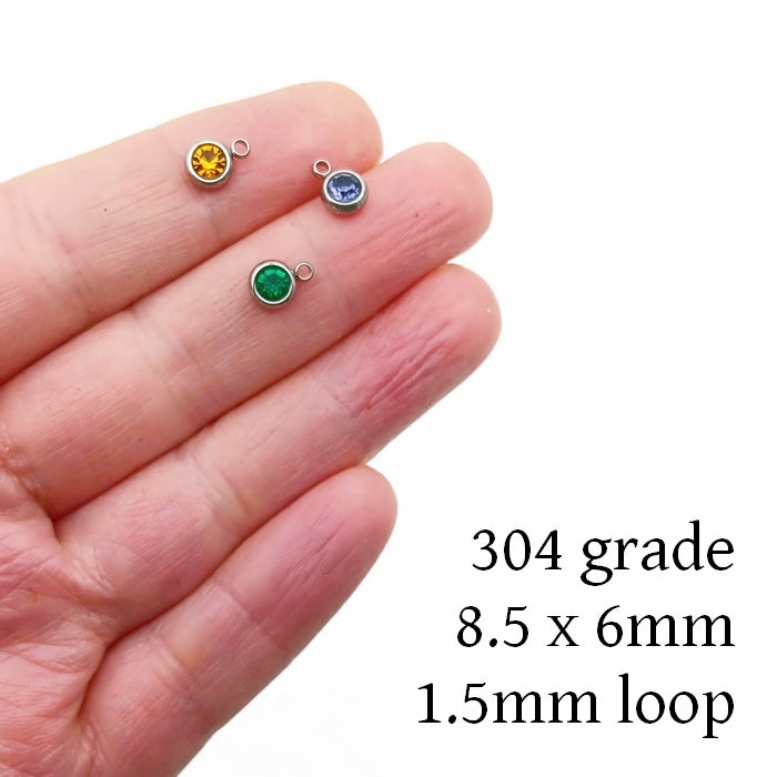 25 Mixed Colour Stainless Steel & Glass Crystal Rhinestone Charms