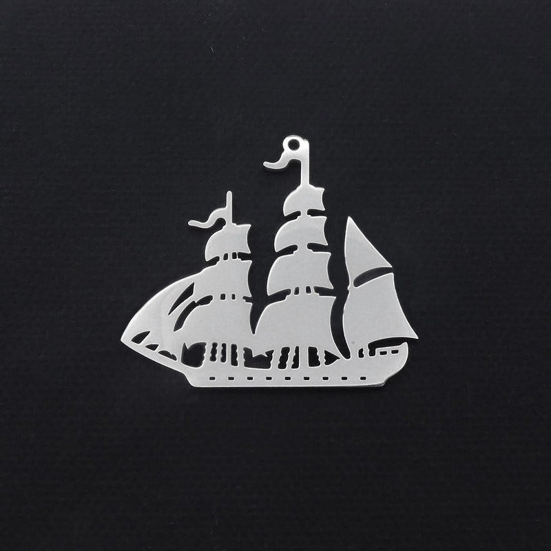 2 Stainless Steel Sailing Ship Pendants