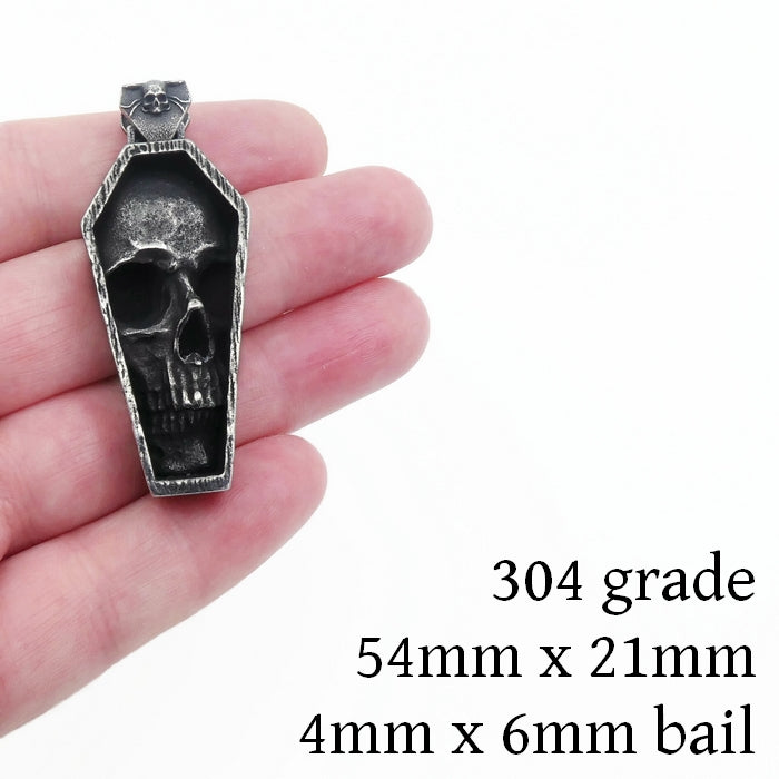 1 Stainless Steel Skull in Coffin Pendant