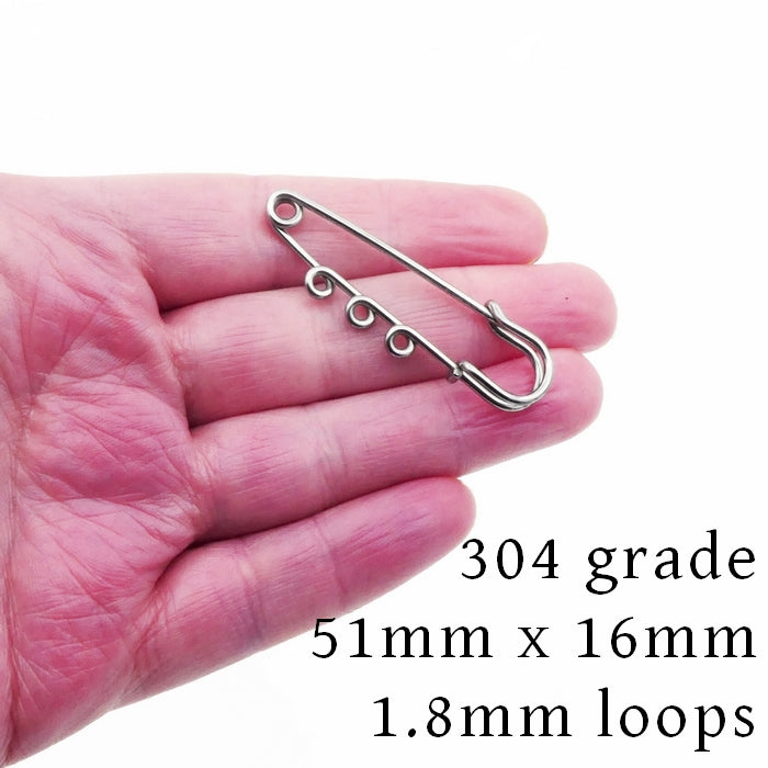 5 Stainless Steel Kilt or Lapel Safety Pins with Triple Loops