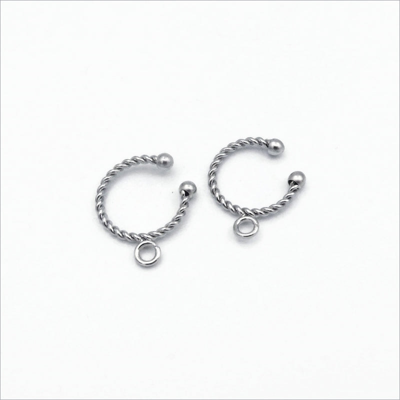 2 Pairs Stainless Steel Twisted Wire Earring Cuffs with Loops