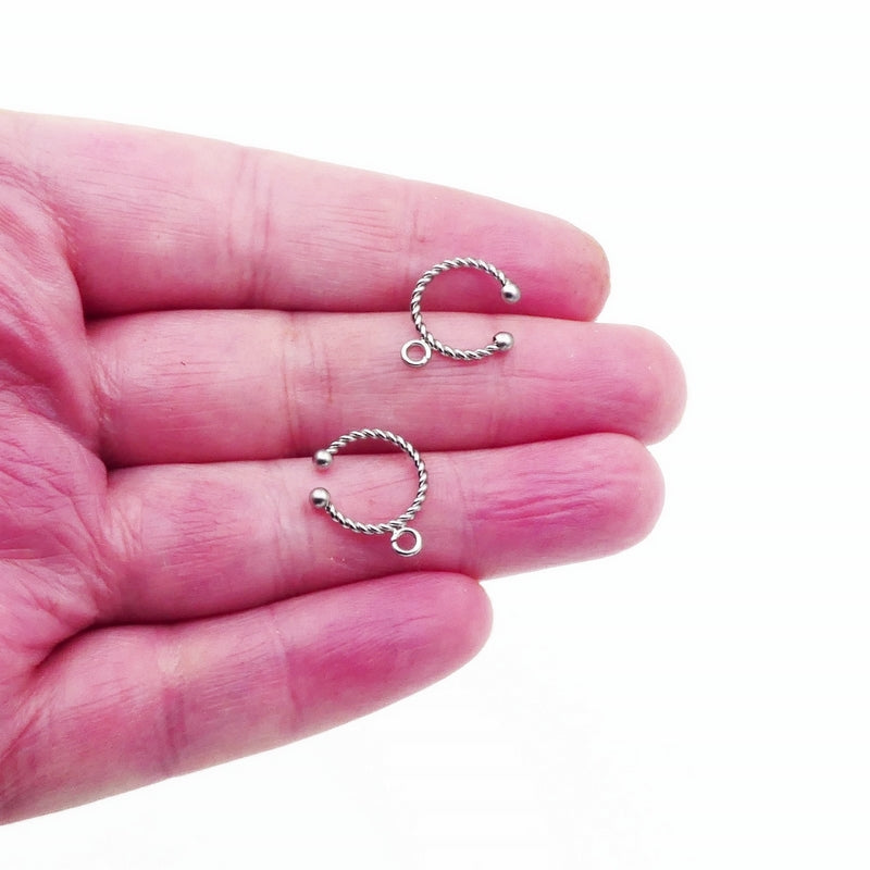 2 Pairs Stainless Steel Twisted Wire Earring Cuffs with Loops
