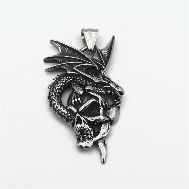 1 Large Stainless Steel Winged Dragon & Skull Pendant