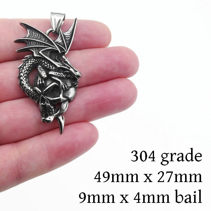 1 Large Stainless Steel Winged Dragon & Skull Pendant