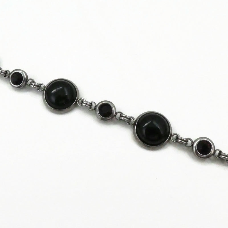 Stainless Steel & Black Agate Bracelet with Dark Purple Rhinestones