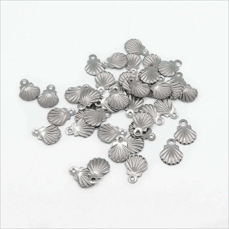 50 Tiny Stainless Steel Thin Filigree Scallop Shell Charms