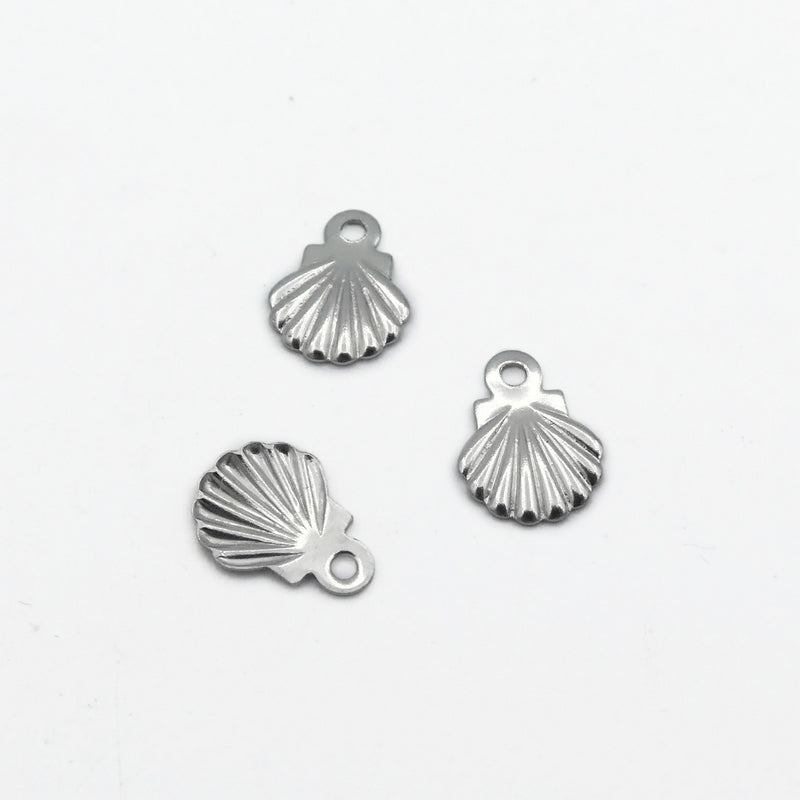50 Tiny Stainless Steel Thin Filigree Scallop Shell Charms
