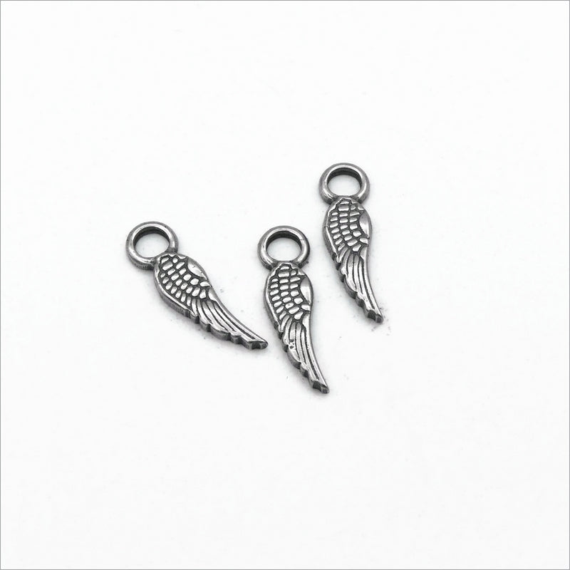 10 Tiny Stainless Steel Wing Charms