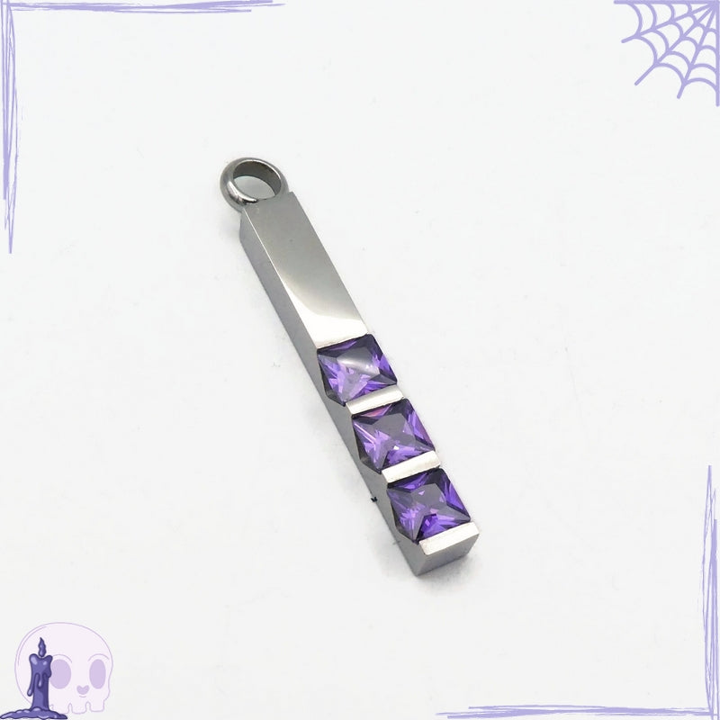 1 Stainless Steel Cremation Urn Pendant with Purple Cubic Zirconia