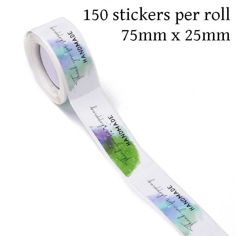 1 Roll 75mm x 25mm Watercolour Splotch Thank You For Shopping Handmade Stickers