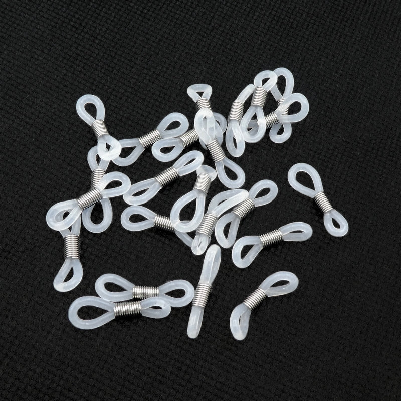 50 Translucent White Rubber & Stainless Steel 22mm Eyeglass Connectors