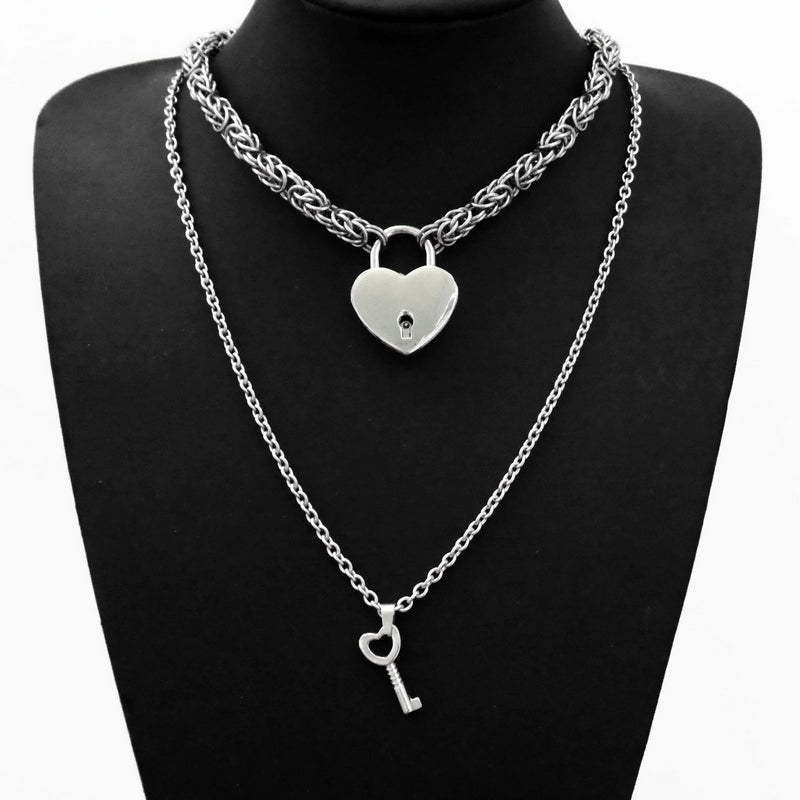 Stainless Steel Collar Necklace Set with Working Heart Padlock