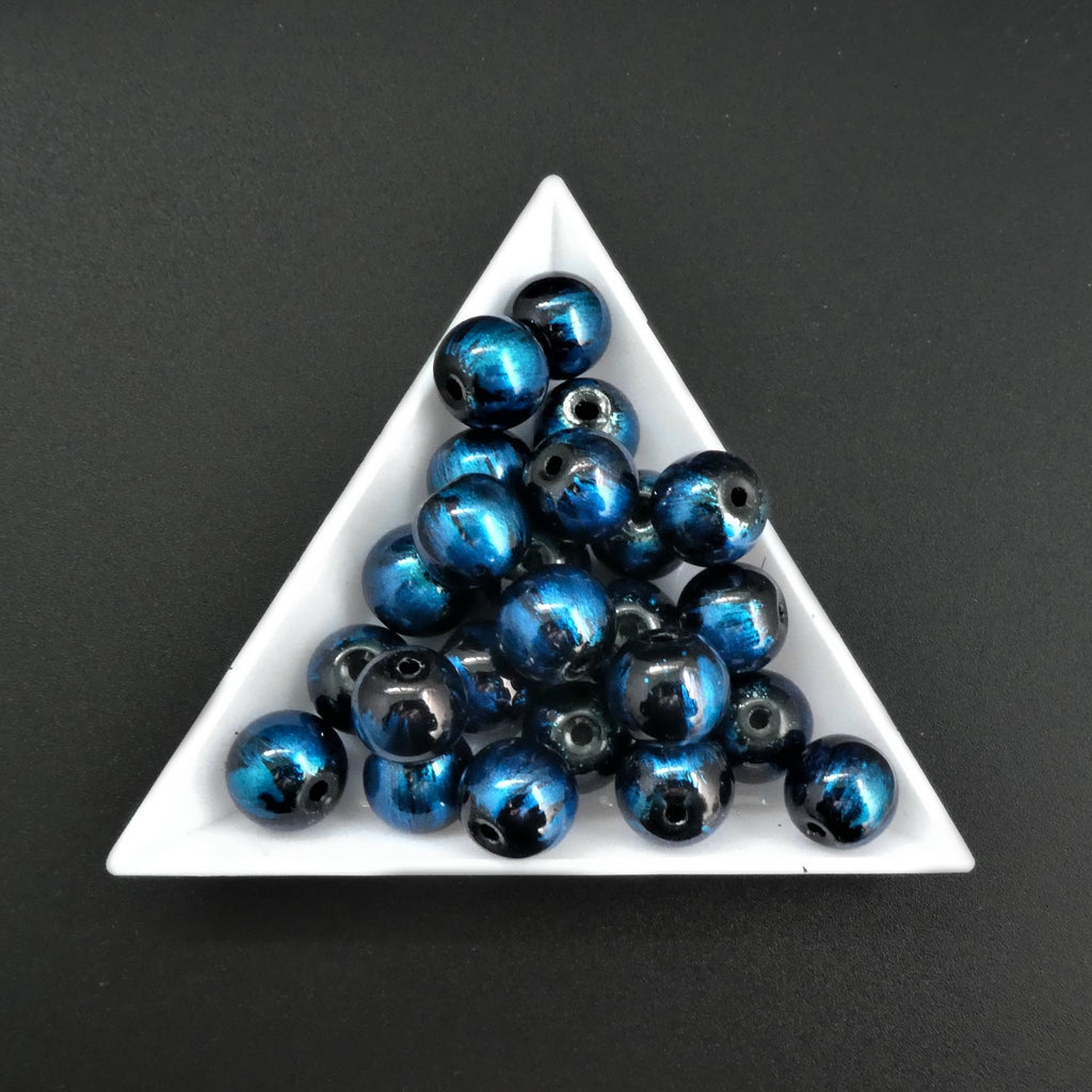 25 Black Glass & Metallic Paint 10mm Glass beads