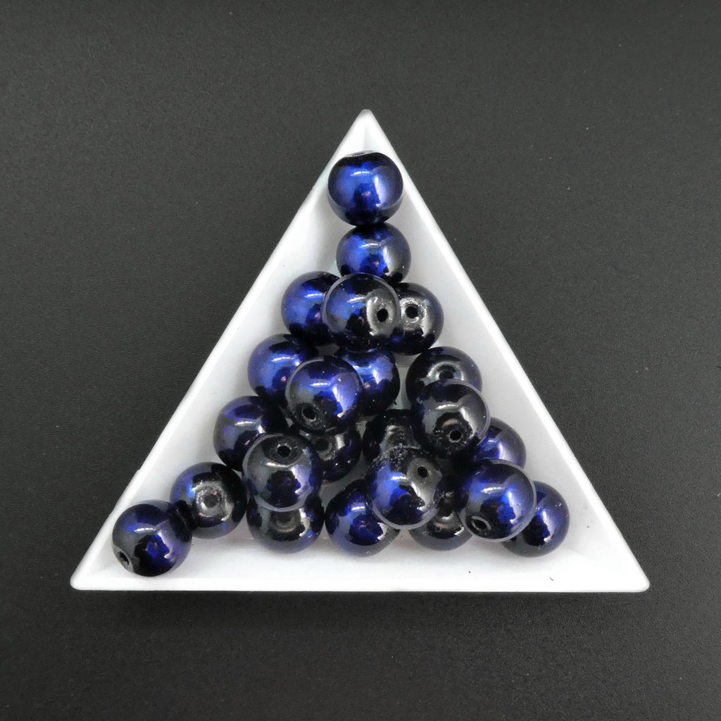 25 Black Glass & Metallic Paint 10mm Glass beads