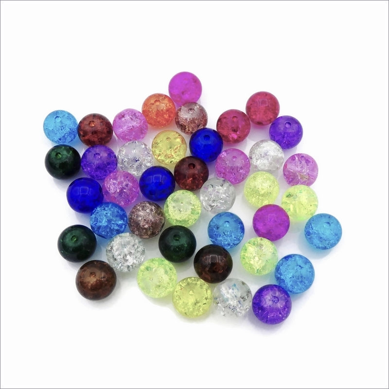 25 Mixed Colour 10mm Round Crackle Glass Beads