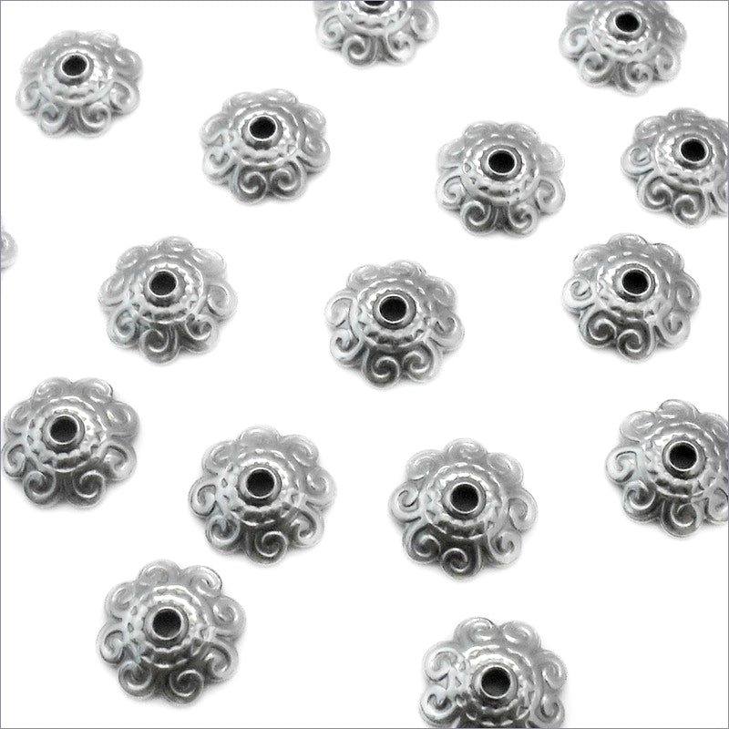 50 Embossed Stainless Steel 11mm Bead Caps