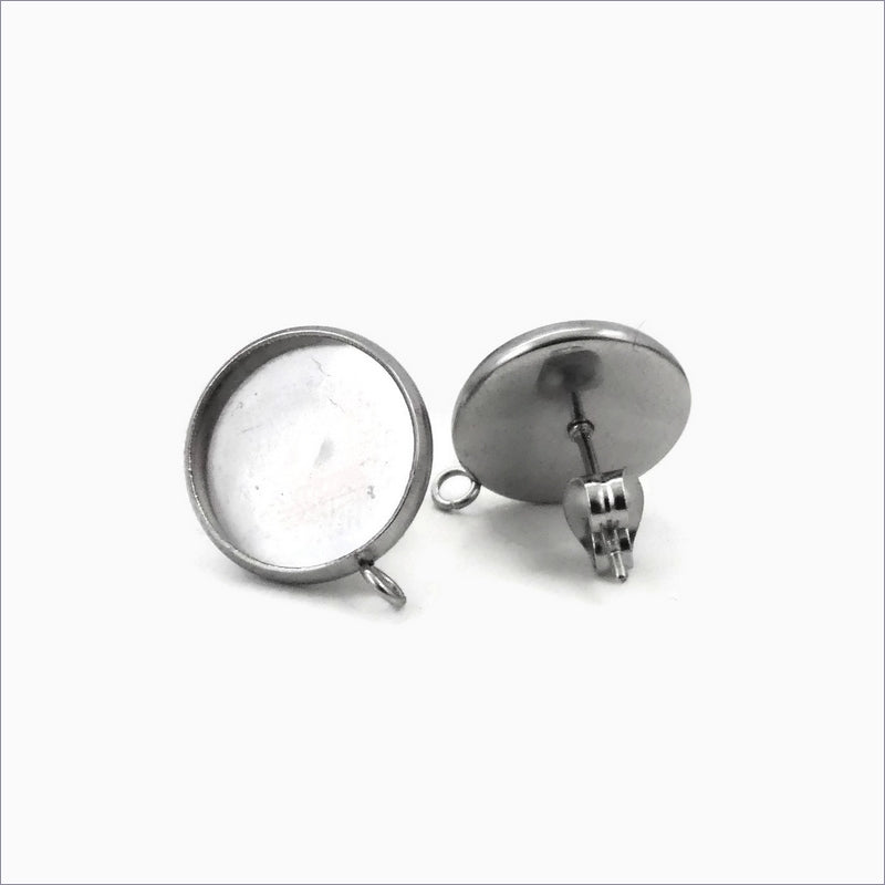 10 Pairs Stainless Steel 12mm Cabochon Stud Setting with Loop