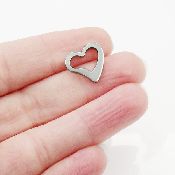 10 Stainless Steel 15mm Flat Heart Washer Charms