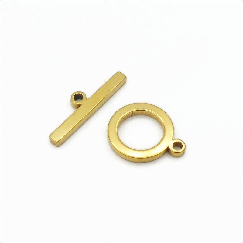 2 Gold Tone Stainless Steel Squared Toggle Clasp Sets