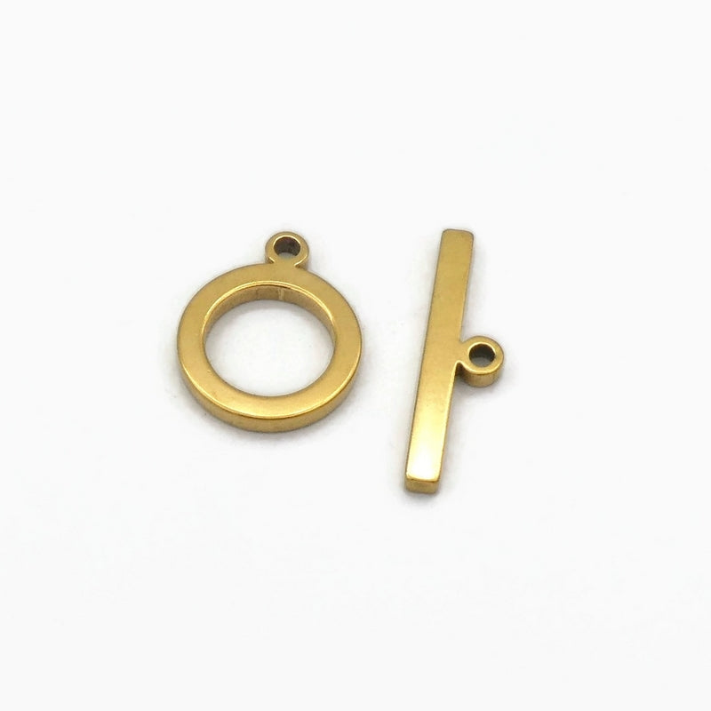 2 Gold Tone Stainless Steel Squared Toggle Clasp Sets