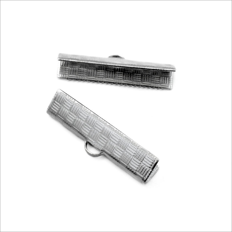 10 Stainless Steel 25mm x 8mm Ribbon Crimp Ends