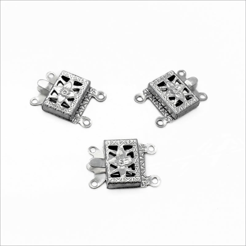 10 Stainless Steel Small Filigree 2 Strand Box Clasps
