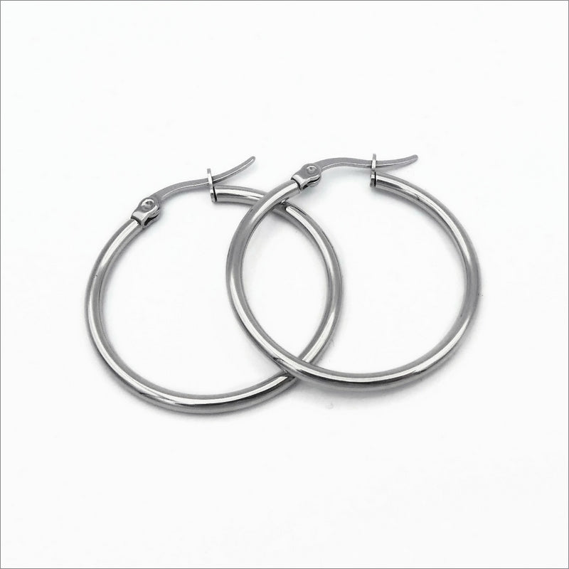 3 Pairs Stainless Steel 35mm Hoop Earrings