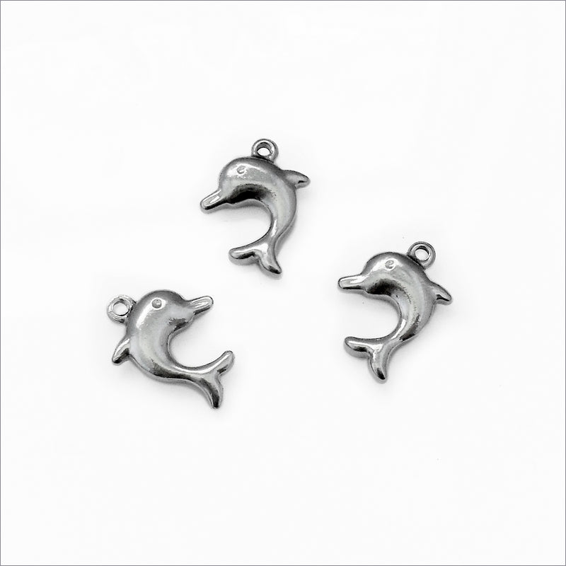 5 Small Solid Stainless Steel Dolphin Charms
