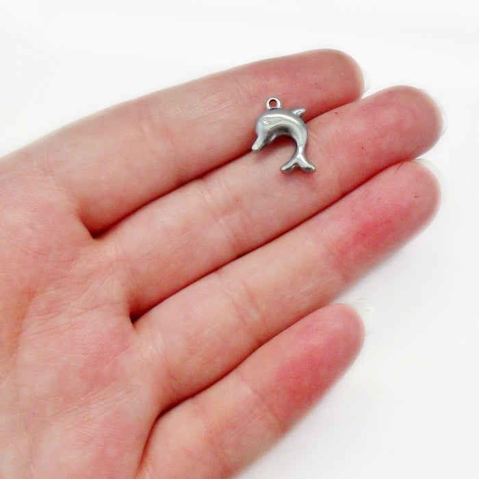 5 Small Solid Stainless Steel Dolphin Charms