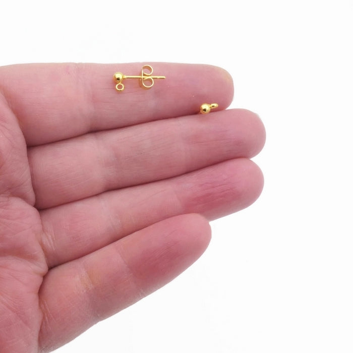 10 Pairs Gold Tone Stainless Steel 3mm Ball Stud Earrings with Loop