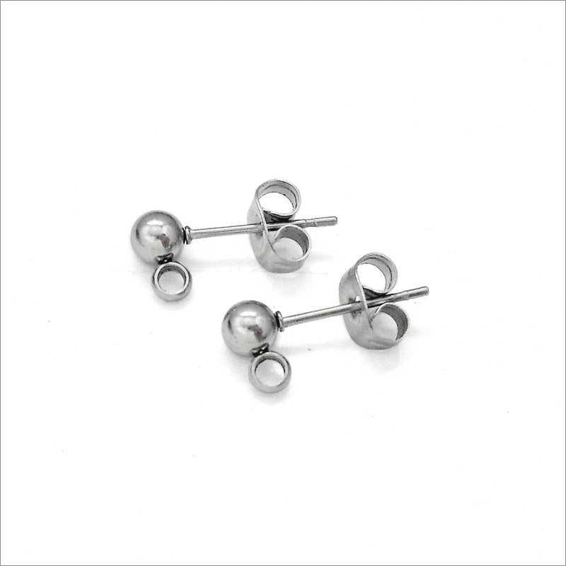 10 Pairs Stainless Steel 4mm Ball Stud Earrings with Loop
