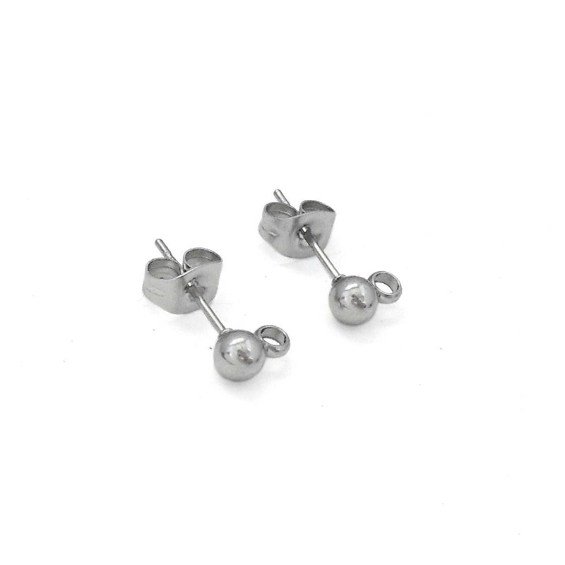 10 Pairs Stainless Steel 4mm Ball Stud Earrings with Loop