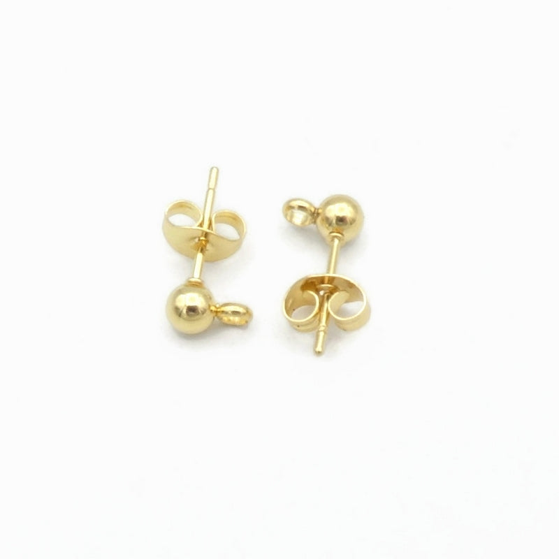 Gold Tone Stainless Steel 4mm Ball Stud Earrings with Loop