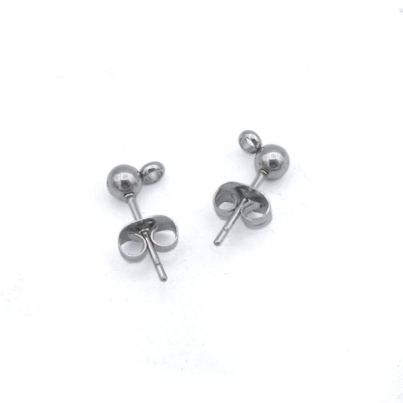 10 Pairs Stainless Steel 4mm Ball Stud Earrings with Front Facing Loop