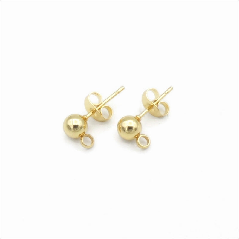 10 Pairs Gold Tone Stainless Steel 5mm Ball Stud Earrings with Loop