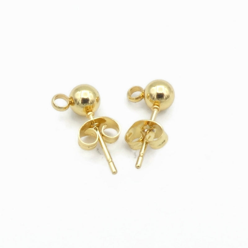 10 Pairs Gold Tone Stainless Steel 5mm Ball Stud Earrings with Loop