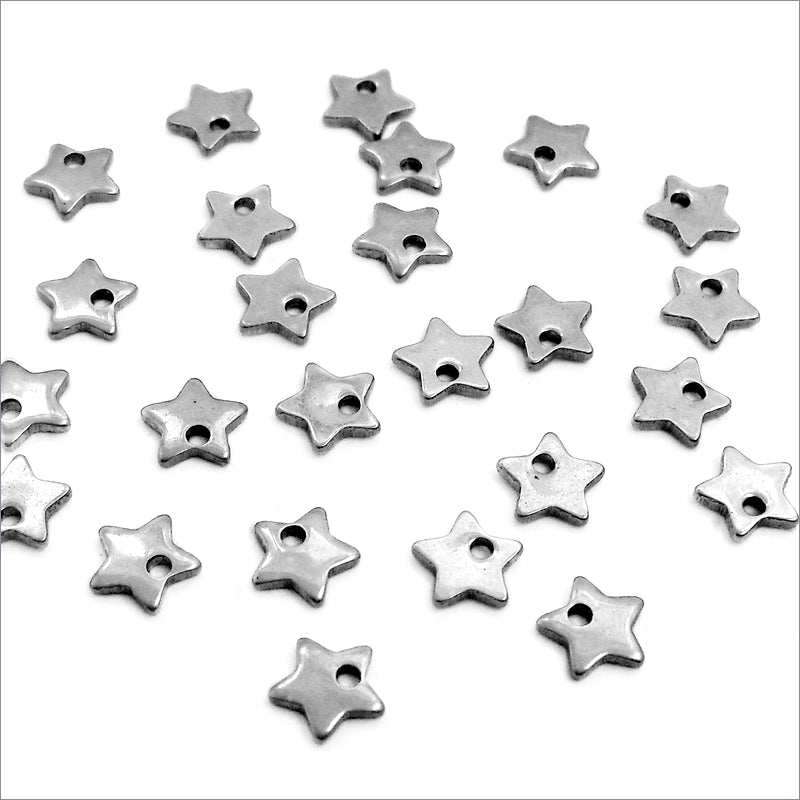 25 Tiny 6mm Stainless Steel Star Charms