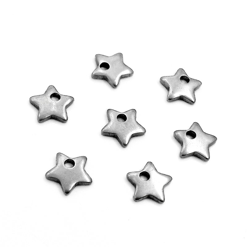 25 Tiny 6mm Stainless Steel Star Charms