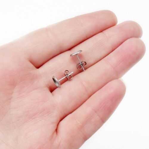 15 Pairs Stainless Steel 6mm Cabochon Stud Earring Settings with Backings