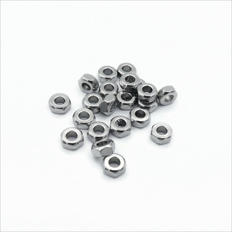 25 Stainless Steel 6mm Faceted Hexagonal Rondelle Spacer Beads