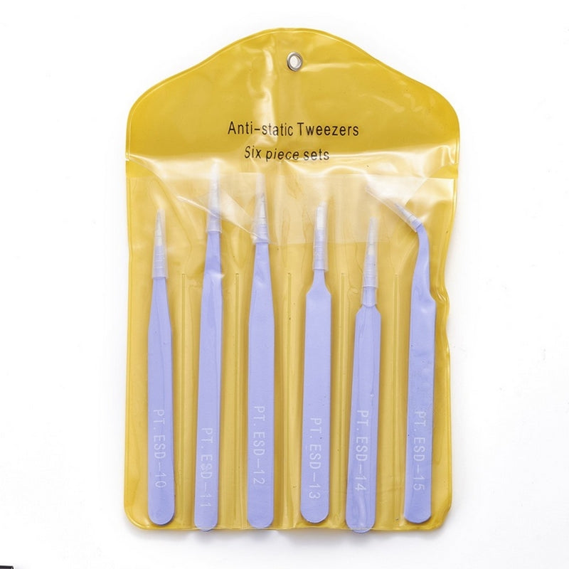 Set of 6 Stainless Steel Anti-Static Fine Point Tweezers