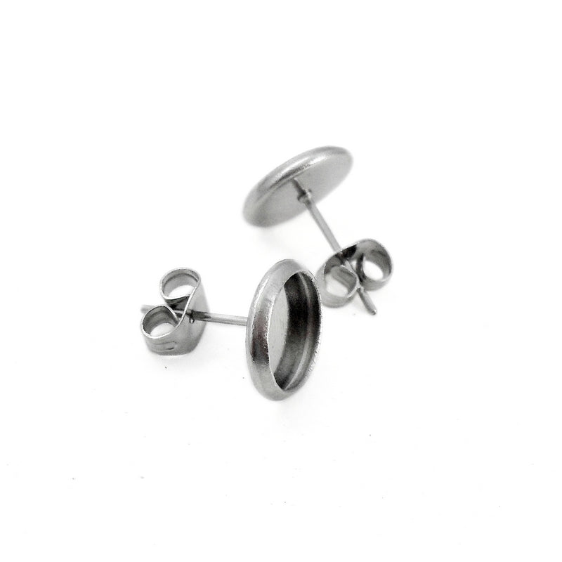 10 Pairs Stainless Steel 8mm Cabochon Stud Earring Settings