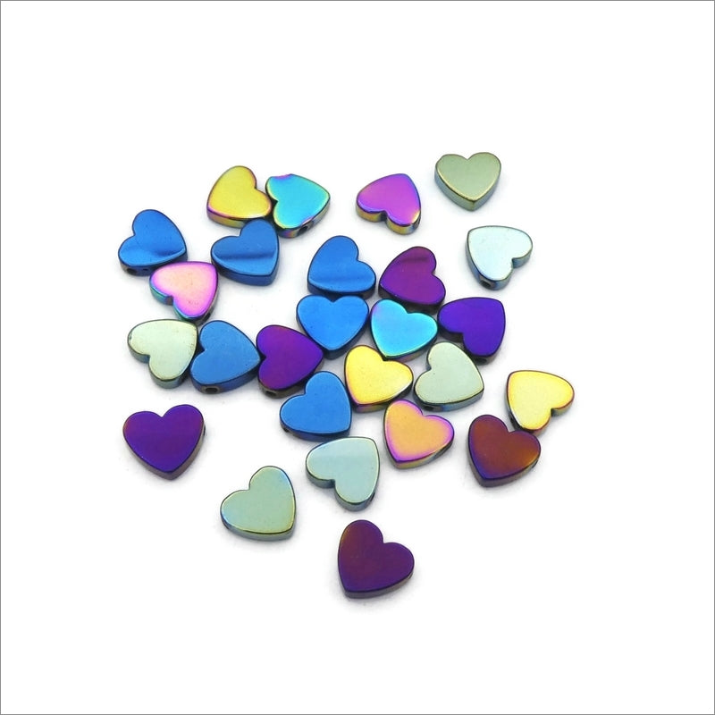 20 Mixed Colour Synthetic Hematite 8mm Heart Beads