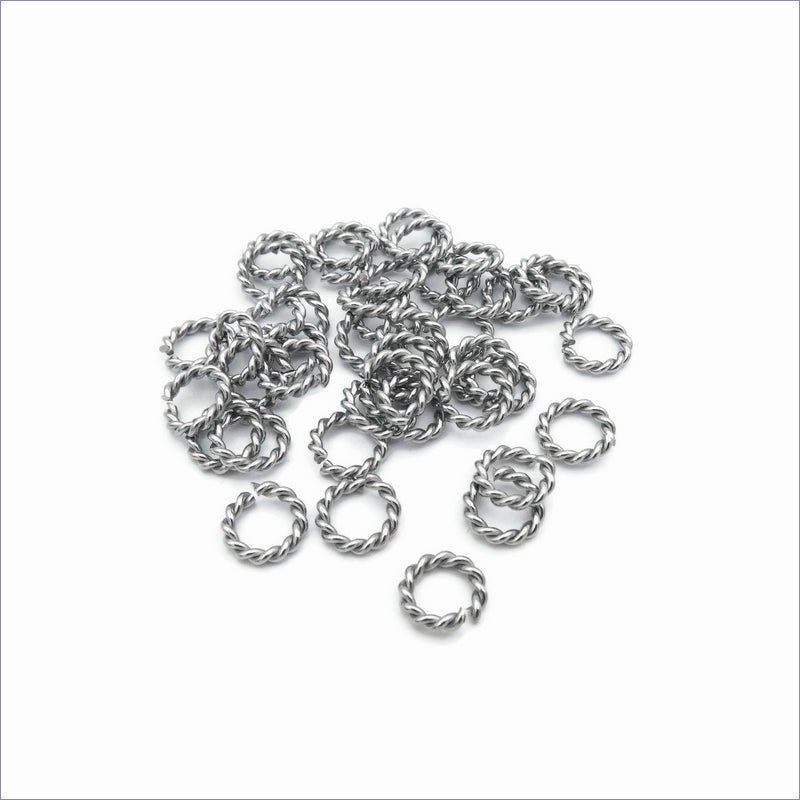 50 Stainless Steel 8mm x 1.4mm twisted Wire Jump Rings