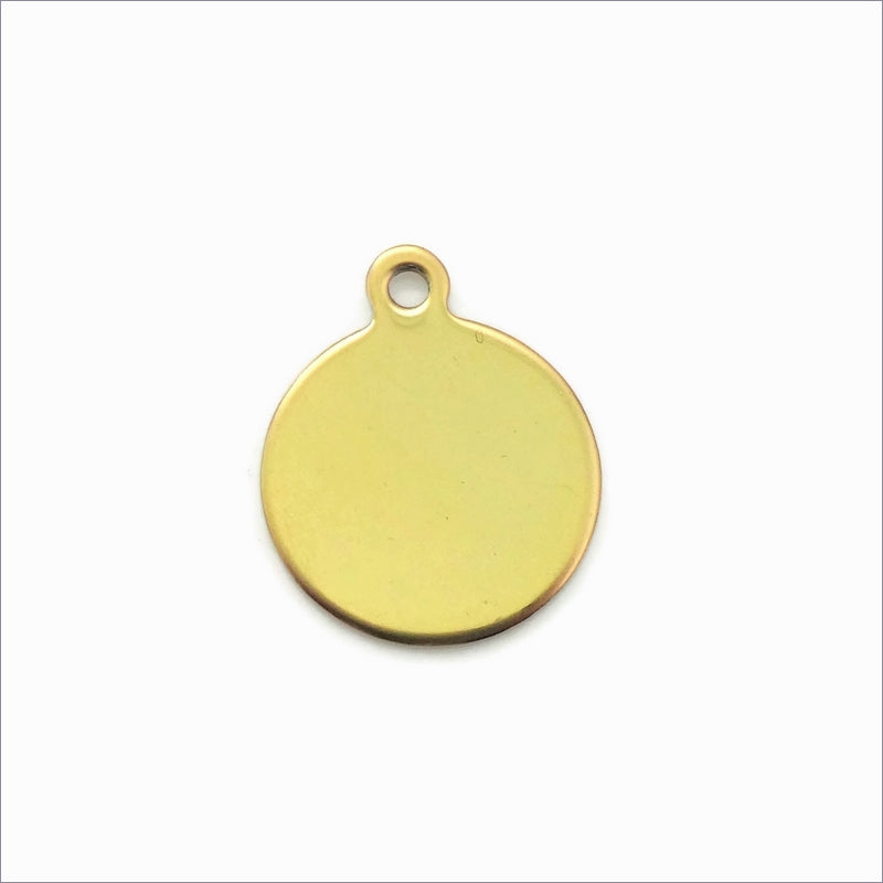 5 Stainless Steel Gold Tone 20mm Round Blank Tags