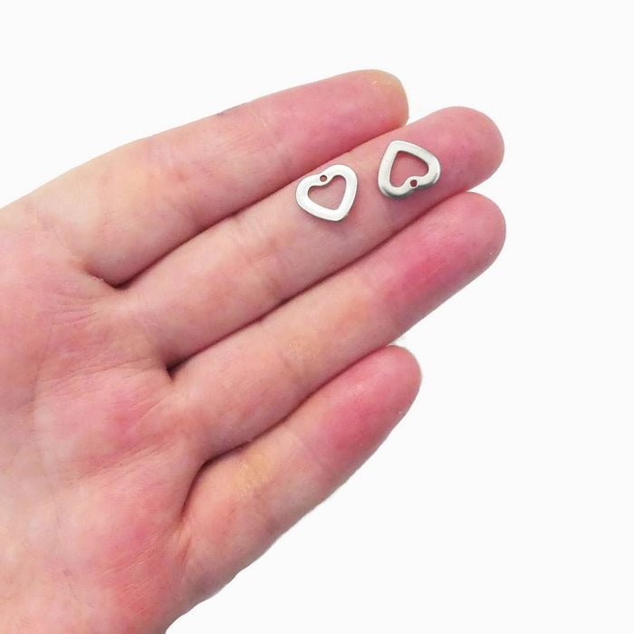 15 Small Stainless Steel Hollow Heart Washer Charms