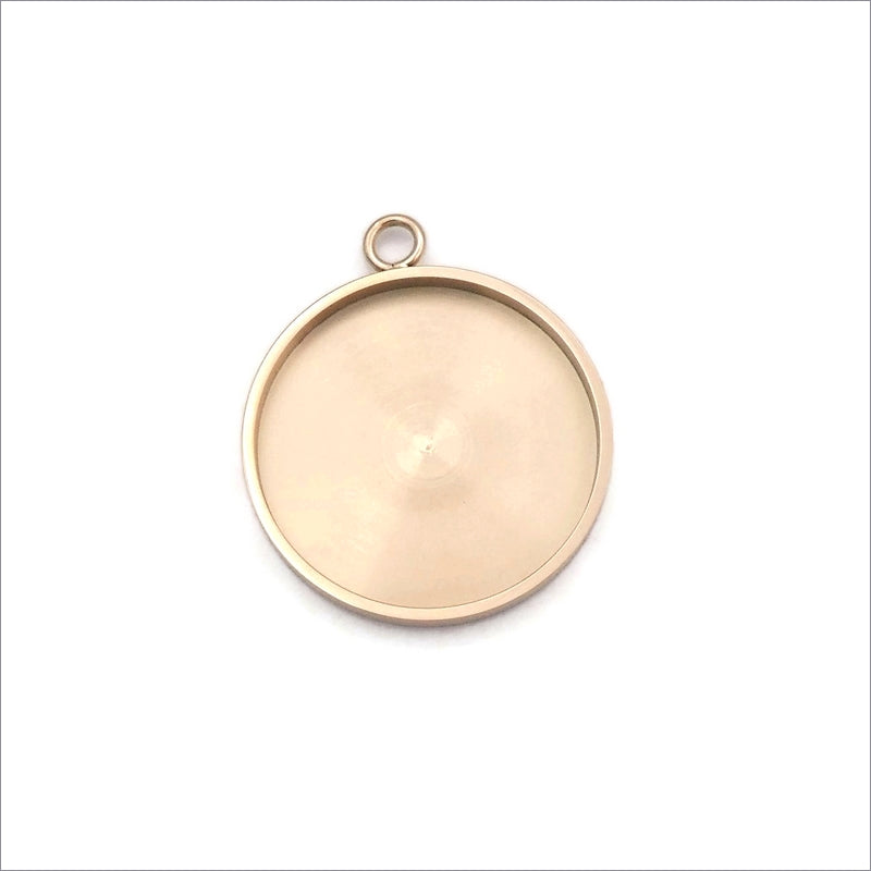 Premium Rose Gold Tone Stainless Steel 25mm Round Cabochon Pendant Setting