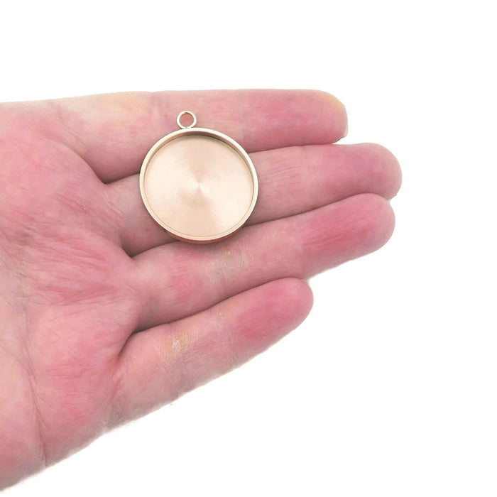 Premium Rose Gold Tone Stainless Steel 25mm Round Cabochon Pendant Setting