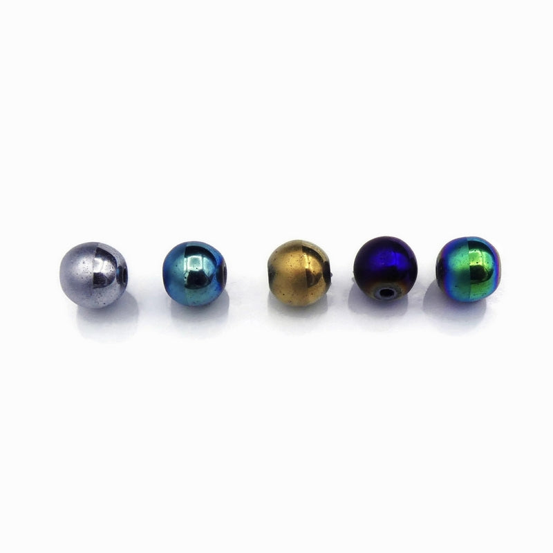 25 Mixed Colour 8mm Round Dual Finish Synthetic Hematite Beads